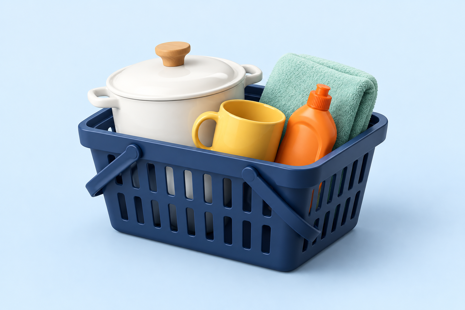 Cesto con articoli per la casa e la cucina